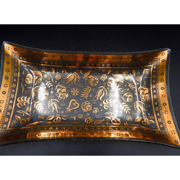 Georges Briard Persian Garden Bent Edge Gold Serving Tray Plate 11 Inch MCM - Picture 9 of 9